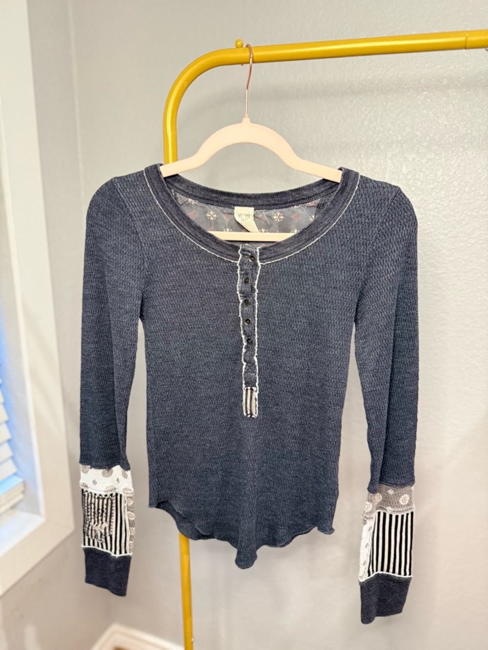 Free People Railroad Mixed Media Henley Charcoal Small - Picture 3 of 10